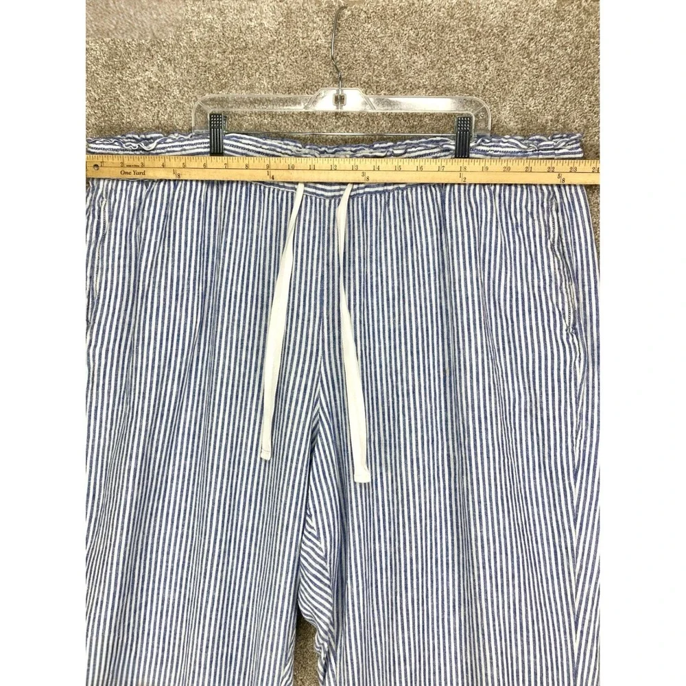 Lane Bryant Striped Linen Wide Leg Pants Womens 28 Blue White Coastal Summe Chic